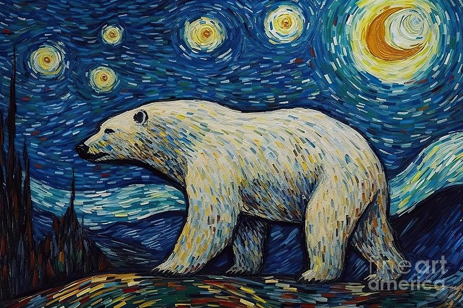 Vincent Van Gogh Painting - Polar Bear Starry Night  by N Akkash