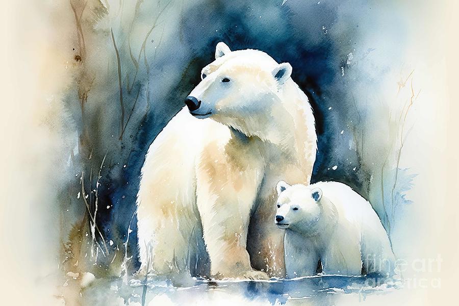 Wildlife Painting - Polar bear watercolor painting.  by N Akkash