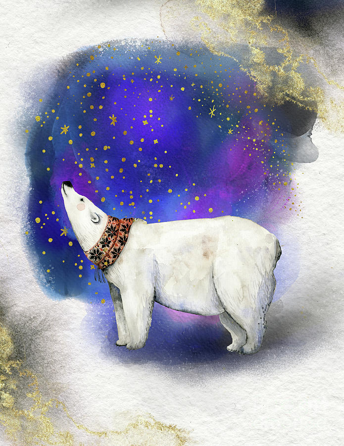 Polar Bear With Golden Stars Painting by Garden Of Delights