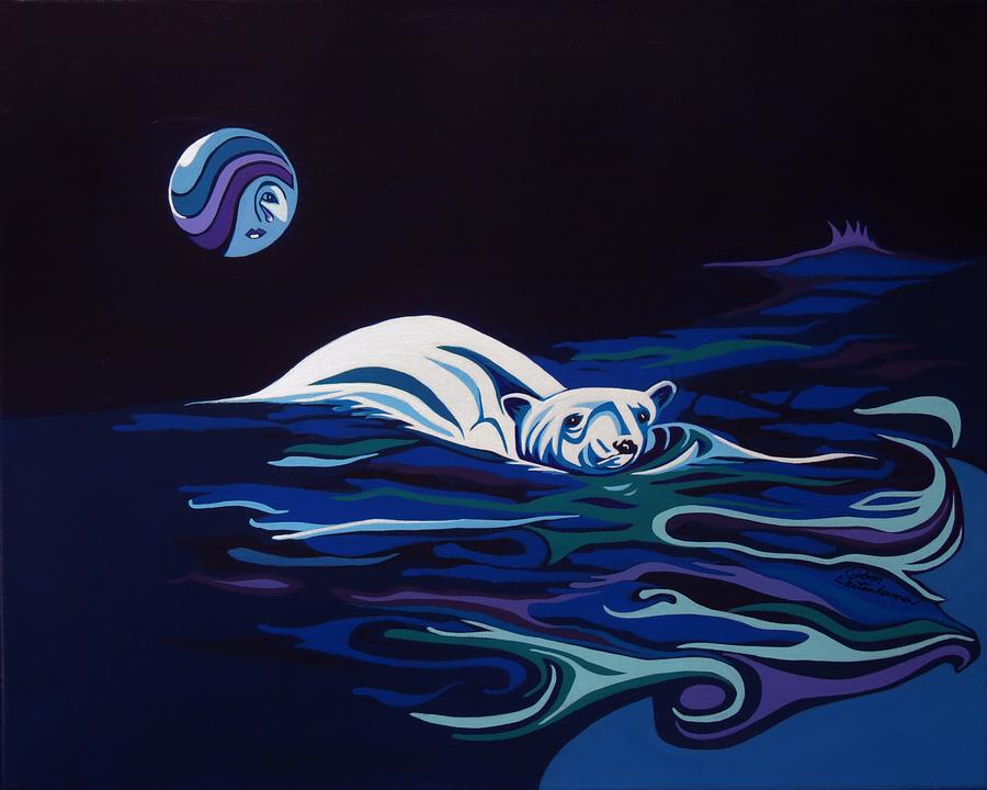 Polar Bear with The Weeping Moon Painting by Pam Veitenheimer