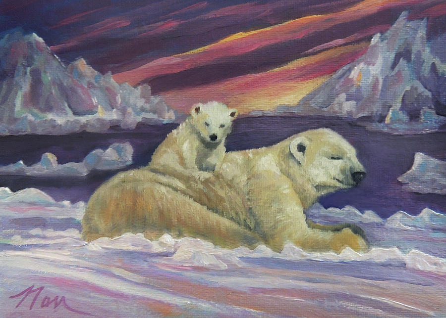 Polar Bears 5 x 7 Oil Painting by Nancy Griswold
