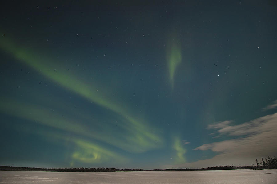Polar green lines on the dark sky. Northern lights Photograph by Vaclav Sonnek