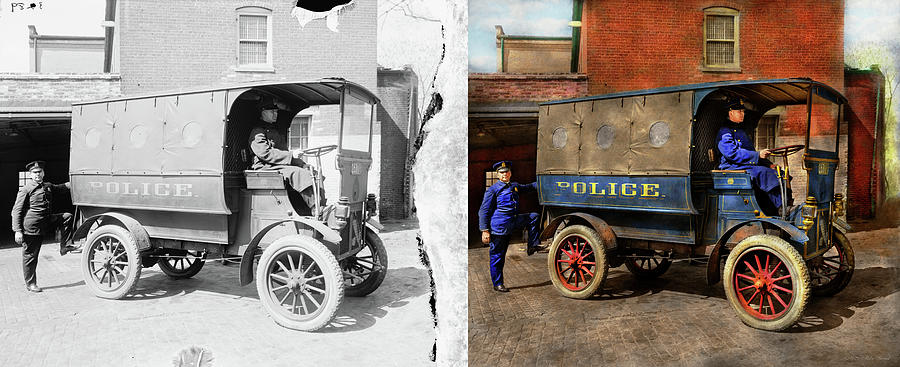 Police - The paddy wagon 1919 - Side by Side Photograph by Mike Savad