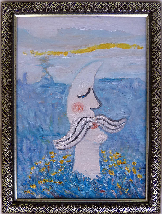 Polish moon, with a mustache Painting by Elzbieta Goszczycka