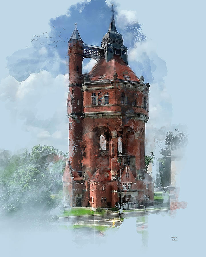 Water Tower in Wroclaw Poland Painting by Glenn Galen