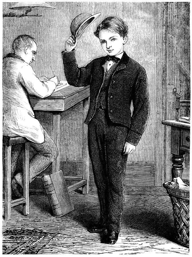 Polite Victorian boy raising his hat Drawing by Whitemay