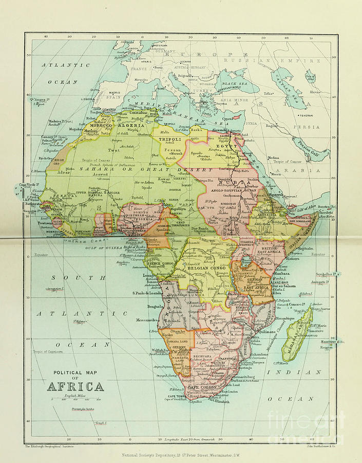 Political map of Africa i1 Drawing by Historic illustrations - Fine Art ...