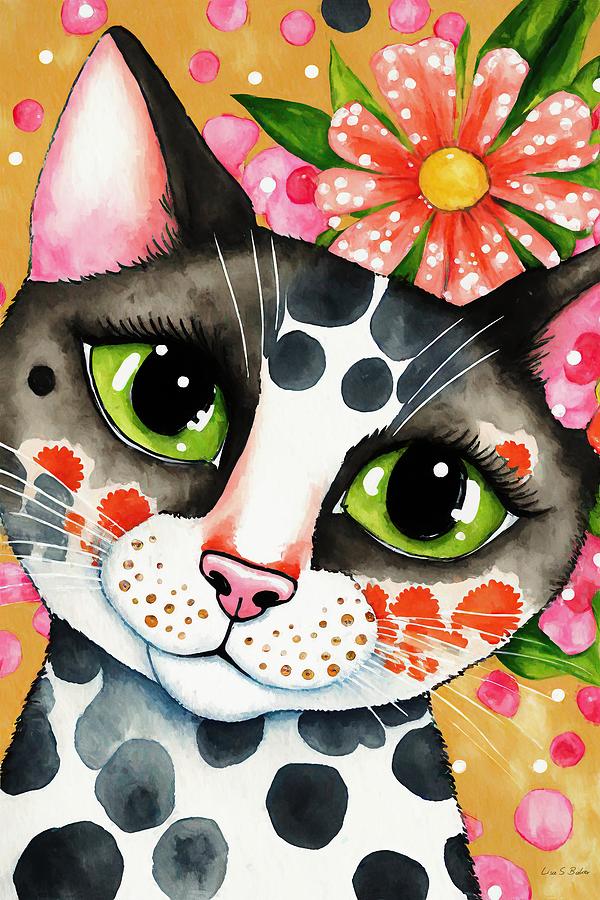 Polka Dot Kitty Digital Art by Lisa S Baker