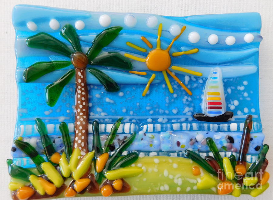 Polka Dot Palm Glass Art by Joan Clear