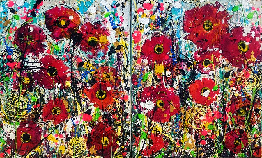 Polka Dot Poppies Painting by Angie Wright