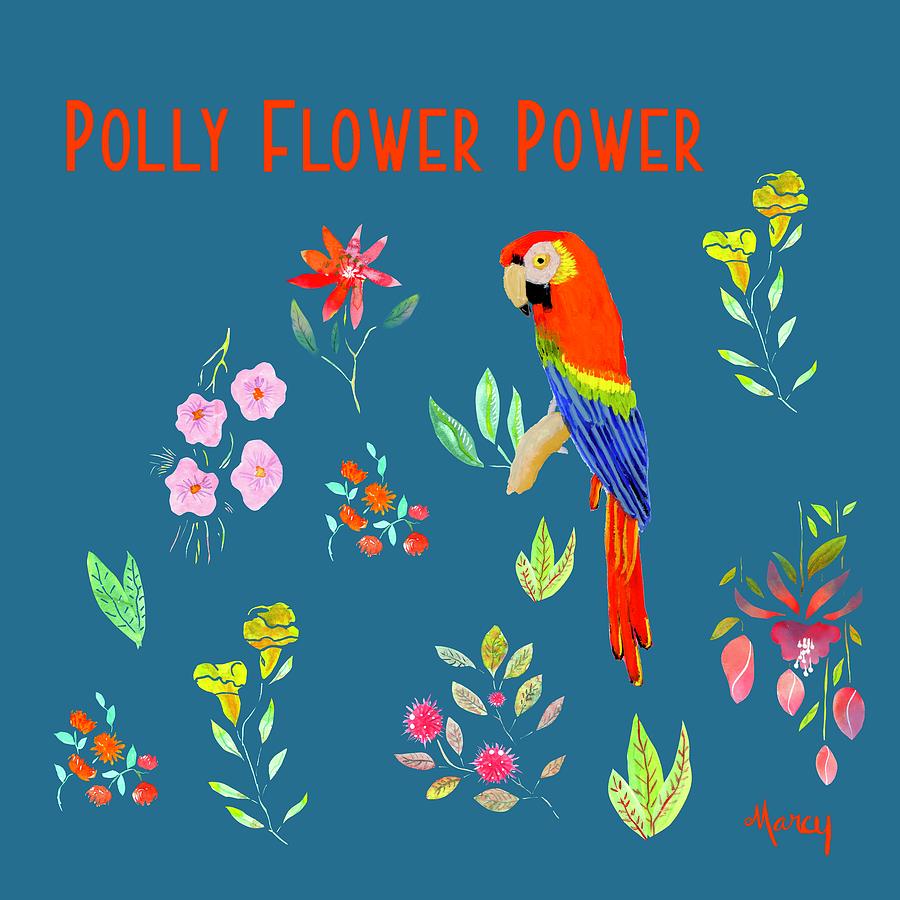 Polly flower Power on Blue Background Painting by Marcy Brennan