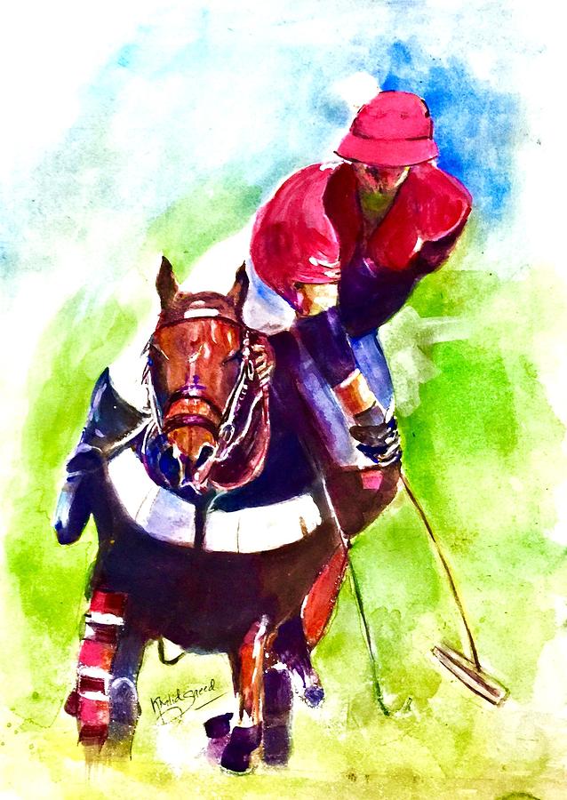 Polo action. Painting by Khalid Saeed