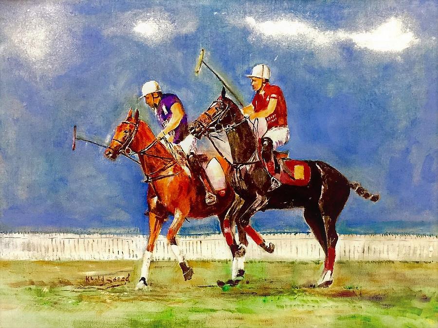 Polo players. Painting by Khalid Saeed