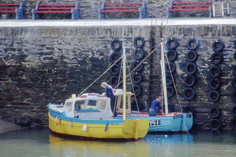 Polperro 2 - Yellow and Blue Boats Photograph by Jerry Griffin