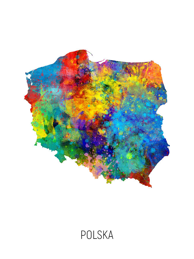 Polska Watercolor Map Digital Art by Michael Tompsett