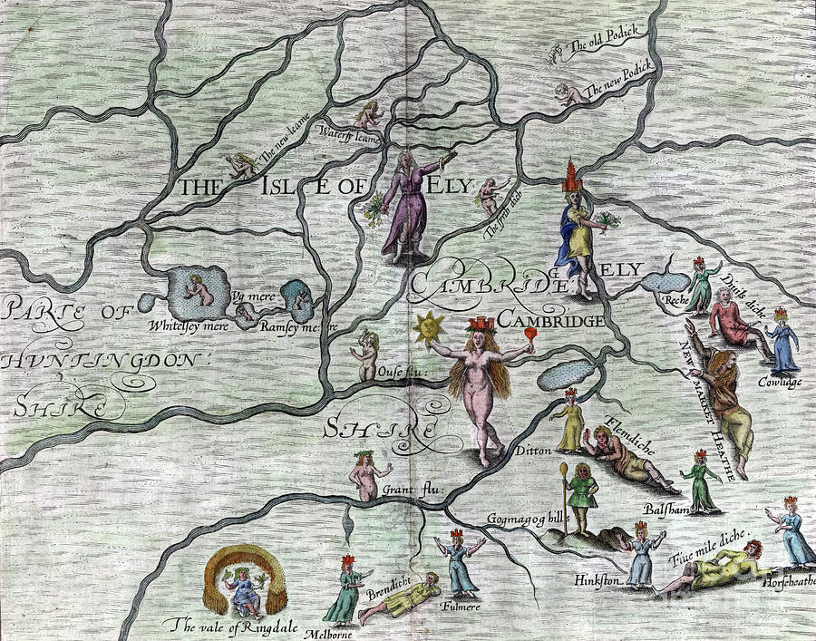 Poly-Olbion - Map of Cambridgeshire and part of Huntingdonshire, England Drawing by Michael Drayton