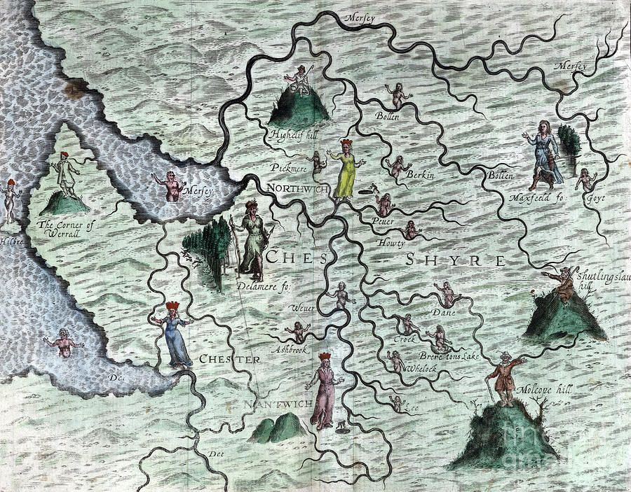 Poly-Olbion - Map of Cheshire, England Drawing by Michael Drayton