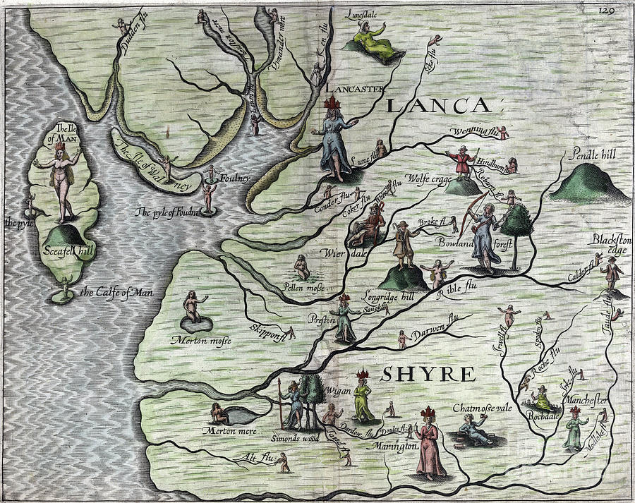 Poly-Olbion - Map of Lancashire, England Drawing by Michael Drayton