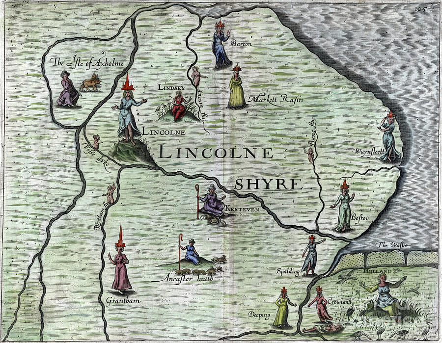 Poly-Olbion - Map of Lincolnshire, England Drawing by Michael Drayton
