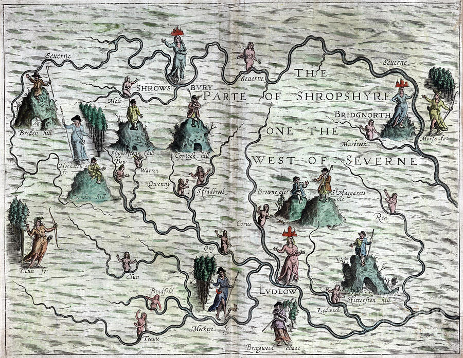 Poly-Olbion - Map of Shropshire, England Drawing by Michael Drayton