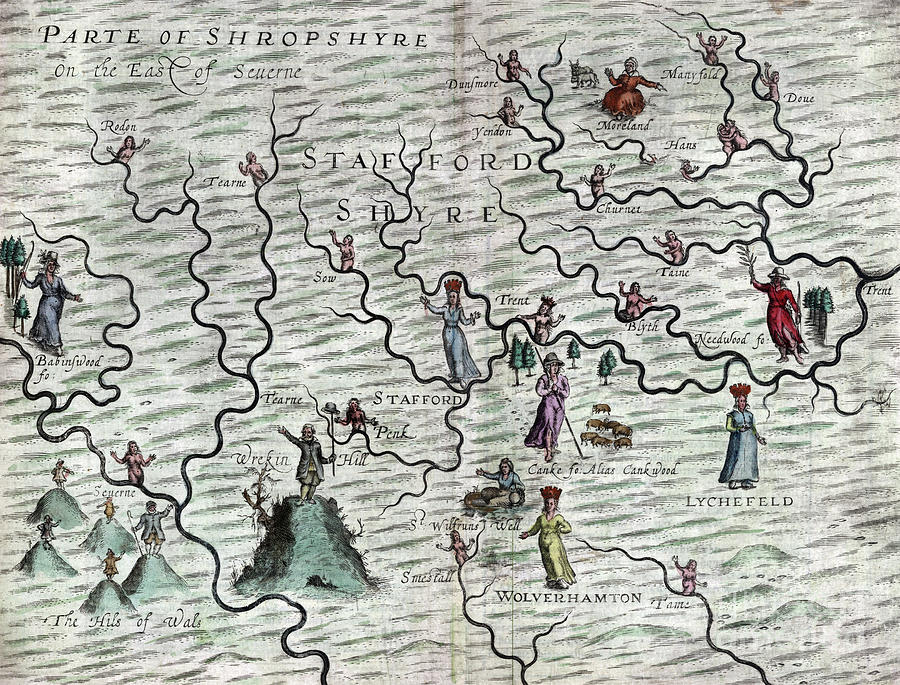 Poly-Olbion - Map of Staffordshire and part of Shropshire, England Drawing by Michael Drayton