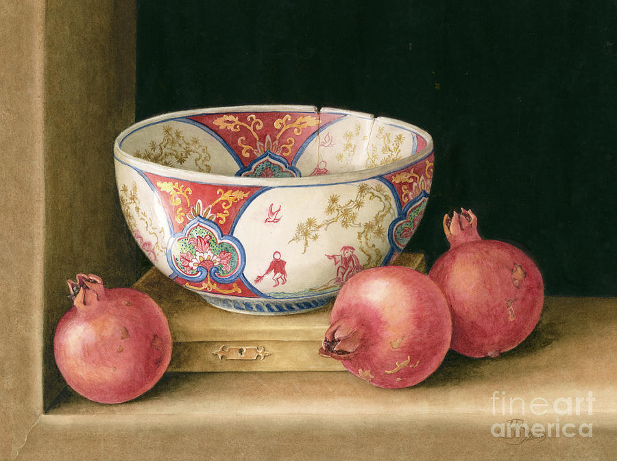 Pomegranate and bowl Painting by Jenny Barron