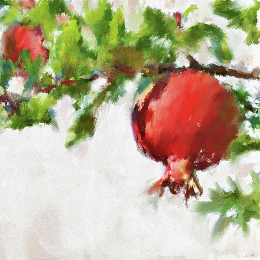 Pomegranate Tree- Art by Linda Woods Mixed Media by Linda Woods