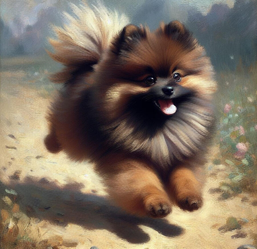 Pomeranian Running  Digital Art by Janice MacLellan