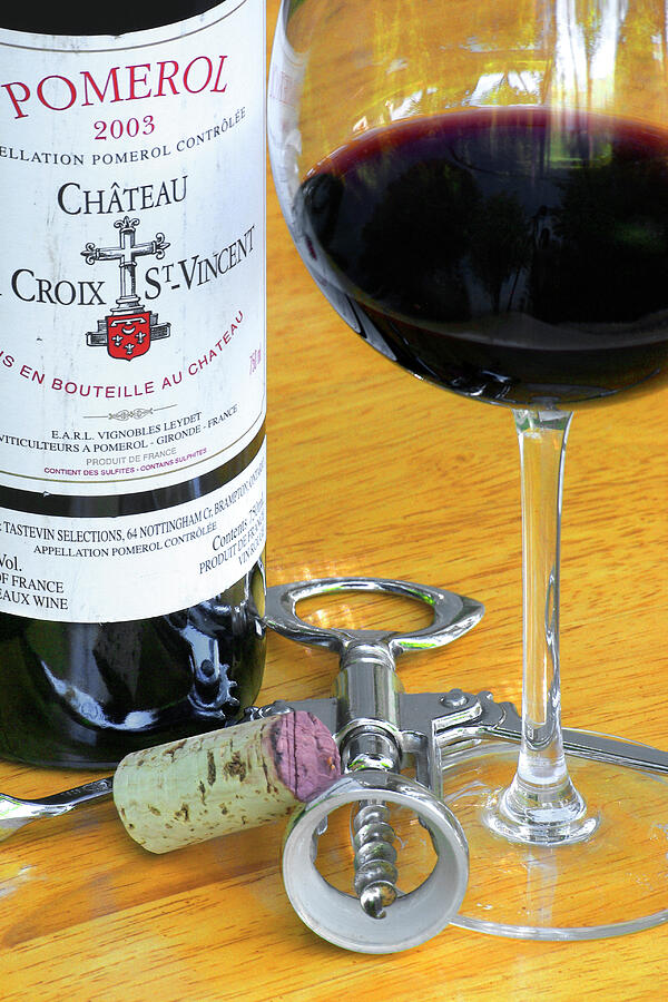 Wine Bottle, Glass and Corkscrew - Pomerol Photograph by Kenneth Lane Smith