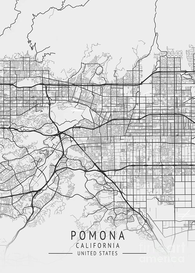 Pomona California Us Gray City Map Digital Art By Tien Stencil Fine Art America 0653