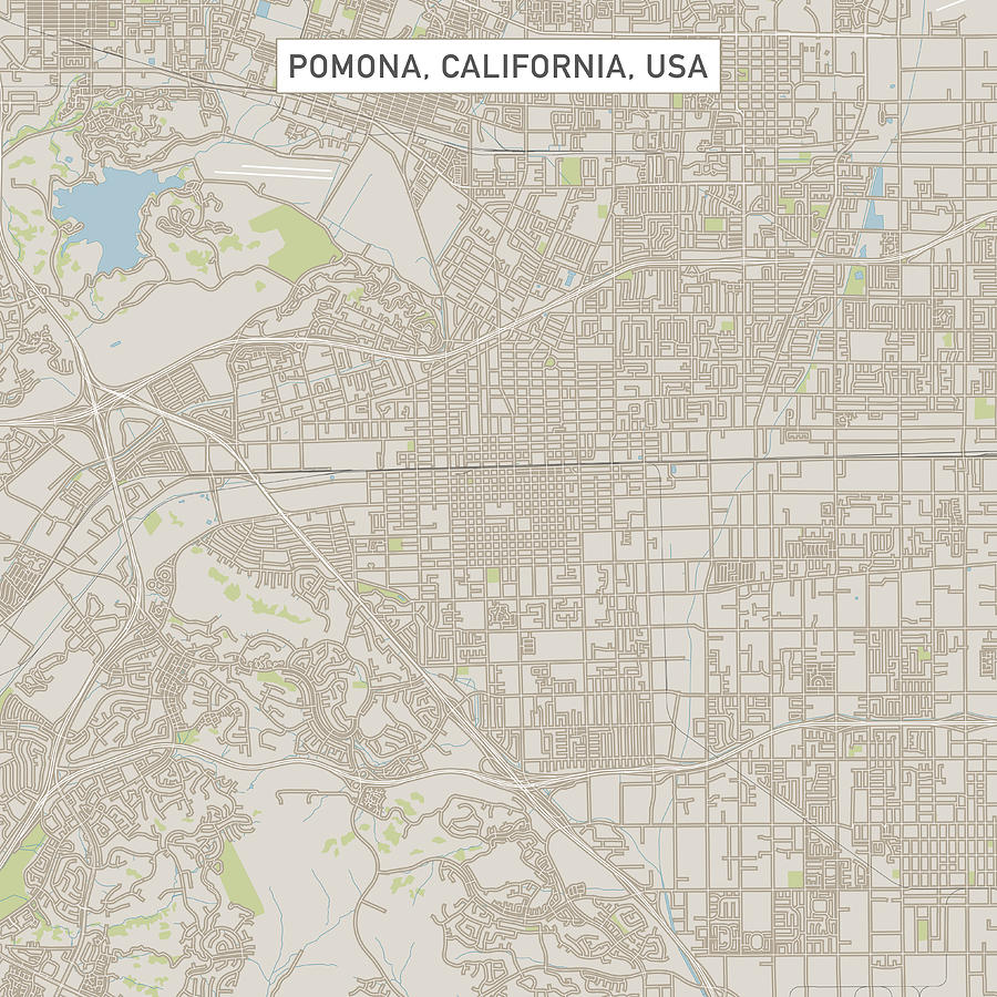 Pomona California US City Street Map Drawing by FrankRamspott