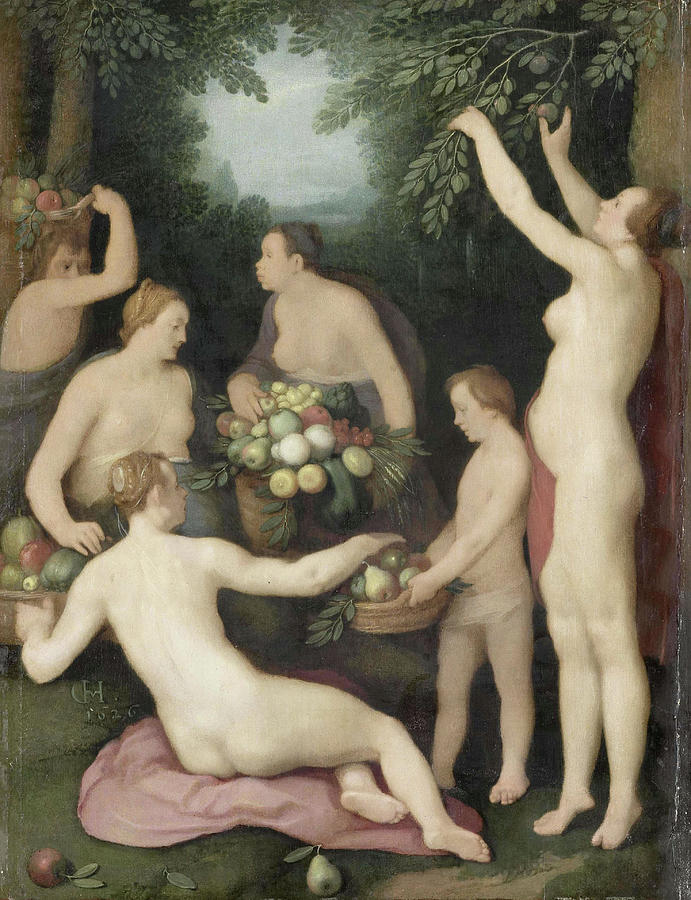 Pomona Receiving the Harvest of Fruit. Painting by Cornelis Cornelisz van Haarlem