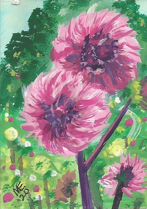 Pompon Dahlias Painting by Monica Resinger