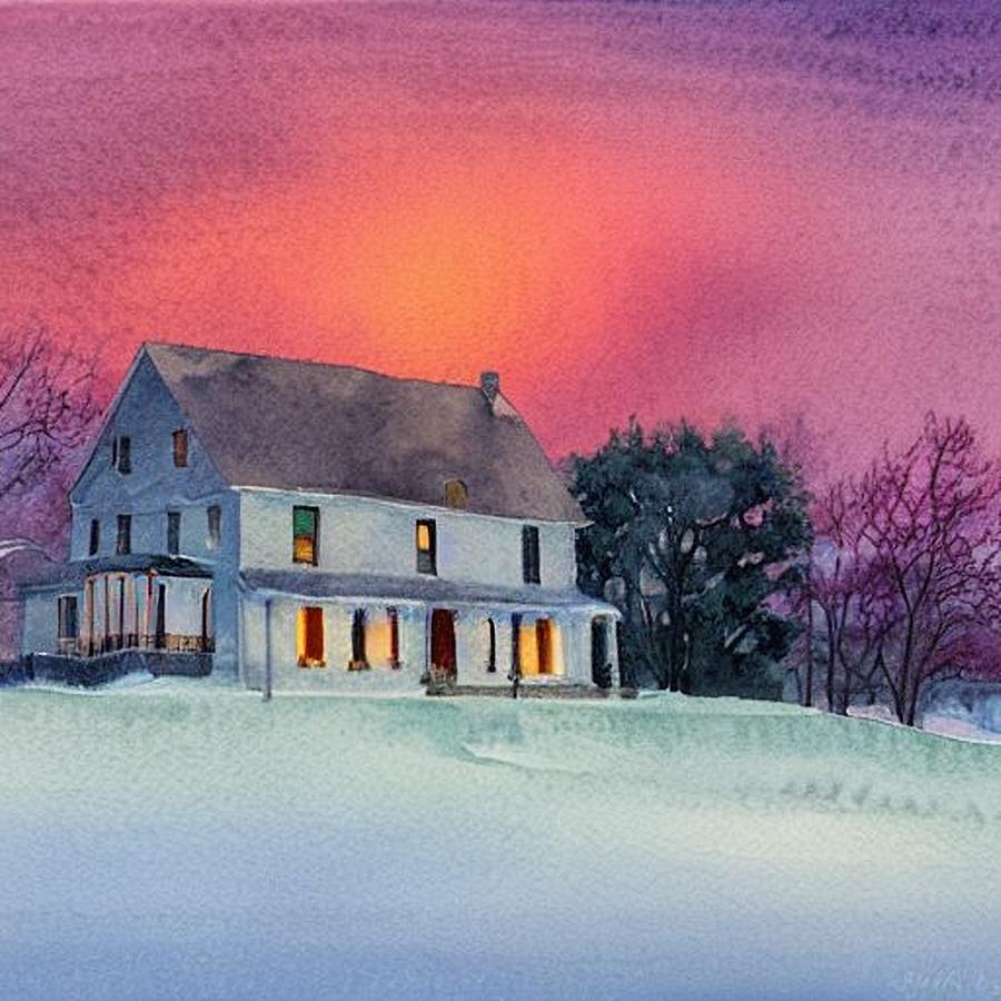Pompton Plains New Jersey Farmhouse in the Snow Painting by Christopher Lotito