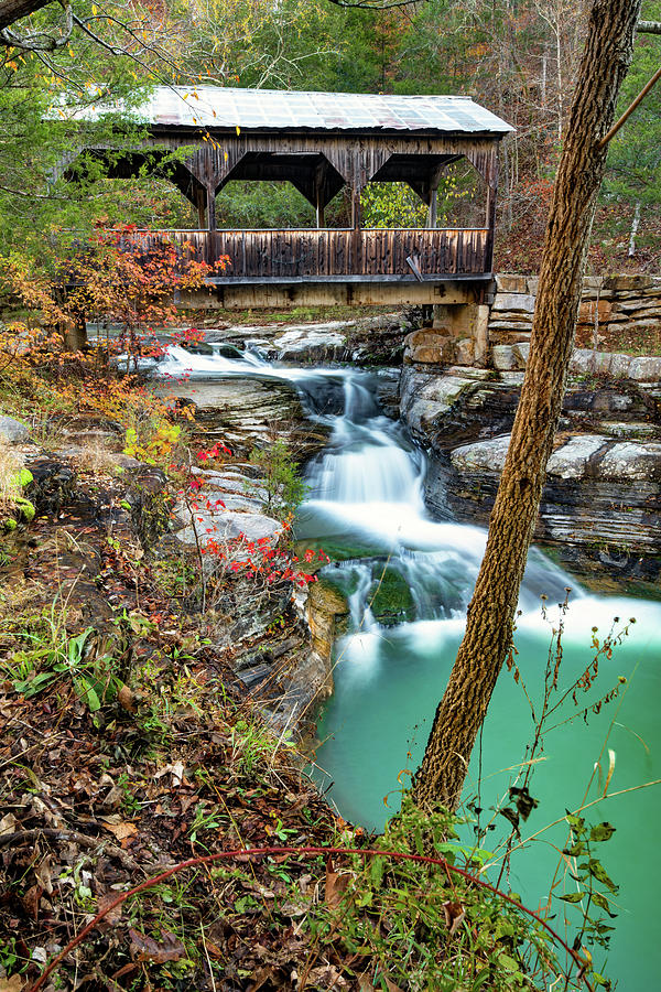 Ponca Covered Bridge Falls Landscape Photograph by Gregory Ballos