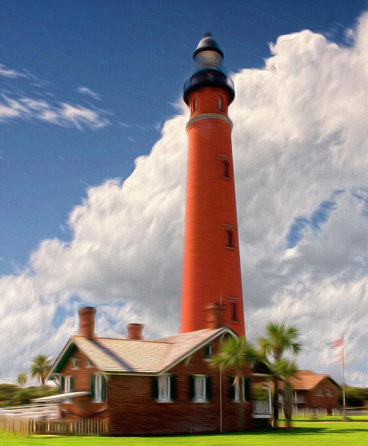 Ponce de Leon Inlet Lighthouse Painterly Mixed Media by Bob Pardue
