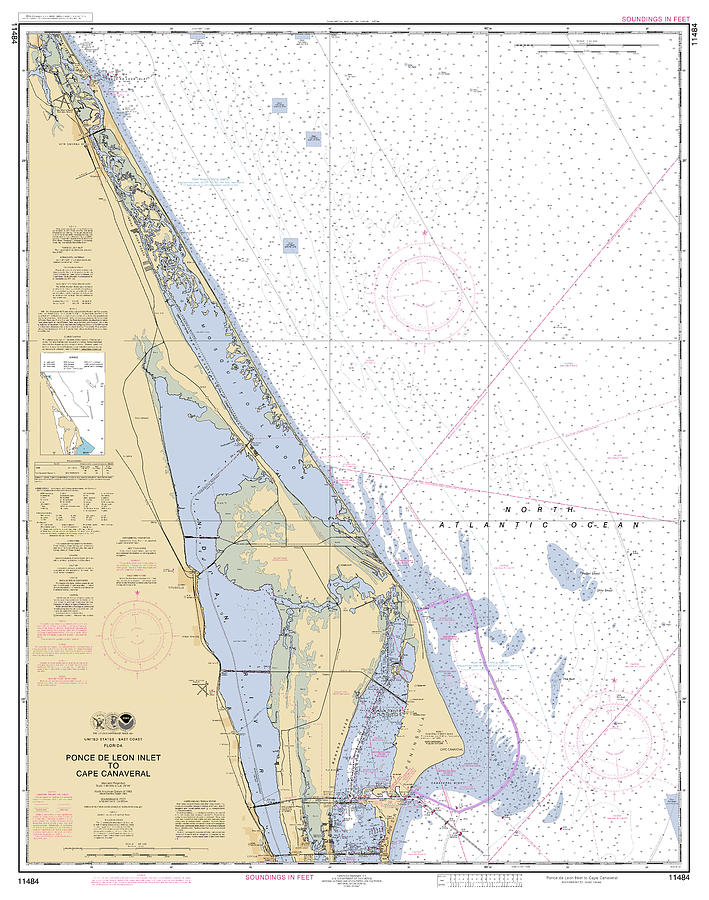 Ponce De Leon Inlet to Cape Canaveral, NOAA Chart 11484 Digital Art by