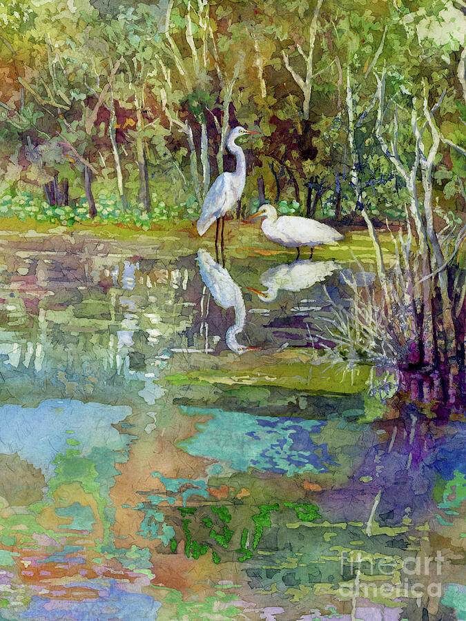 Pond Defections - Two Egrets Painting