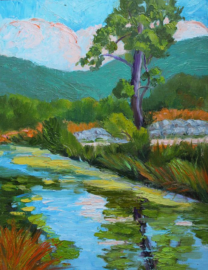 Pond Reflections at St. Andres de Cruzier Painting by Marian Berg