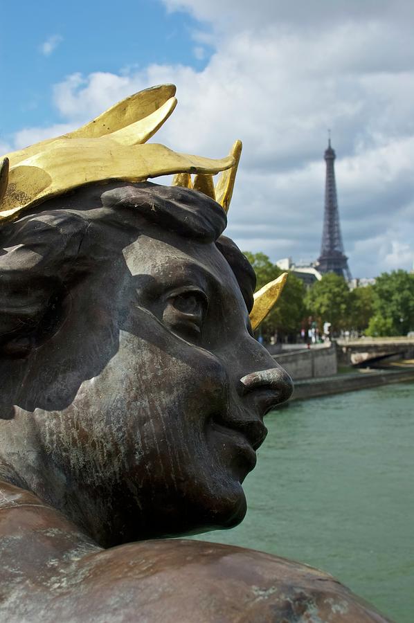 Pont Alexandre III Statue and Eiffel Tower Photograph by Sean Hannon