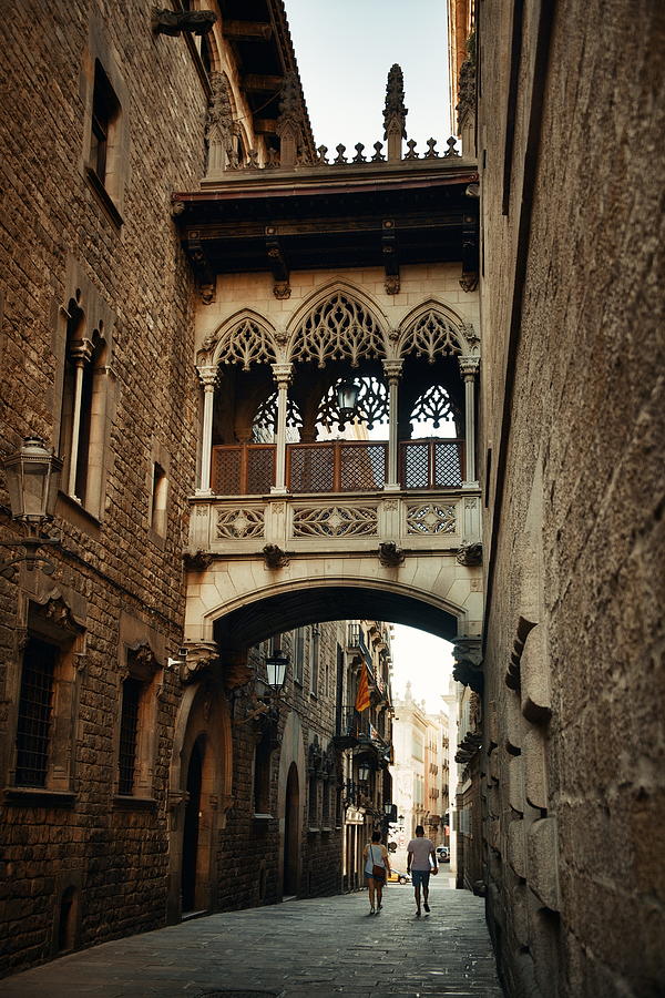 Pont del Bisbe in Gothic Quarter in Barcelona Photograph by Songquan Deng
