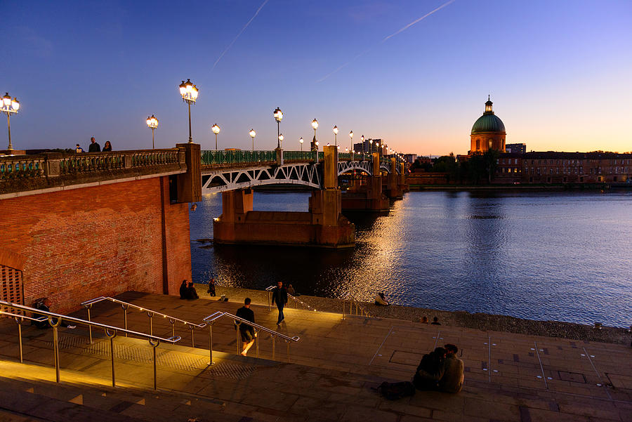 Pont Saint Pierre at dusk, Toulouse Photograph by Syolacan