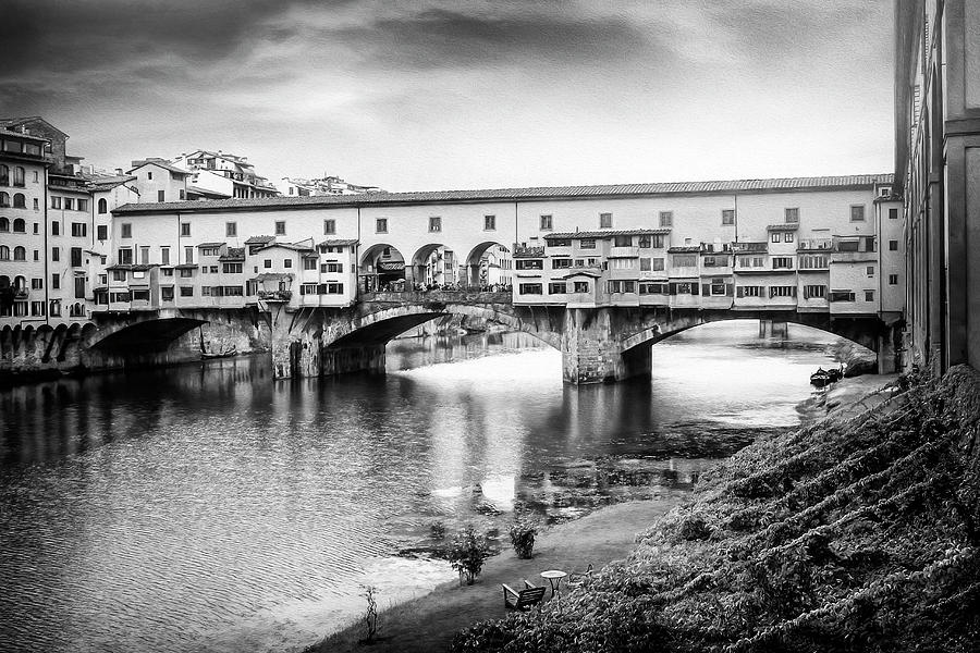 Ponte Vecchio Florence Italy Black and White  Photograph by Carol Japp