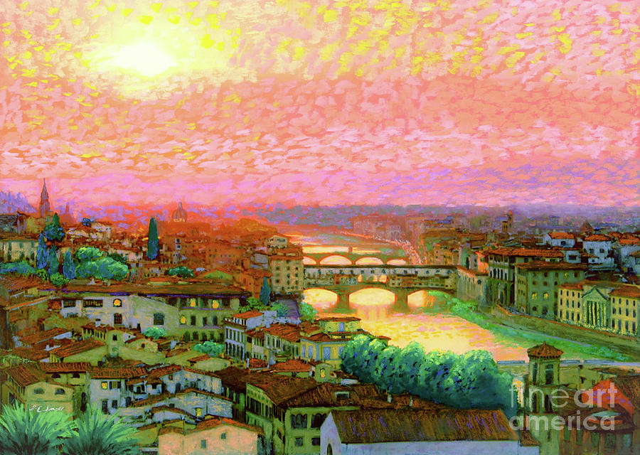 Architecture Painting - Ponte Vecchio Sunset Florence by Jane Small