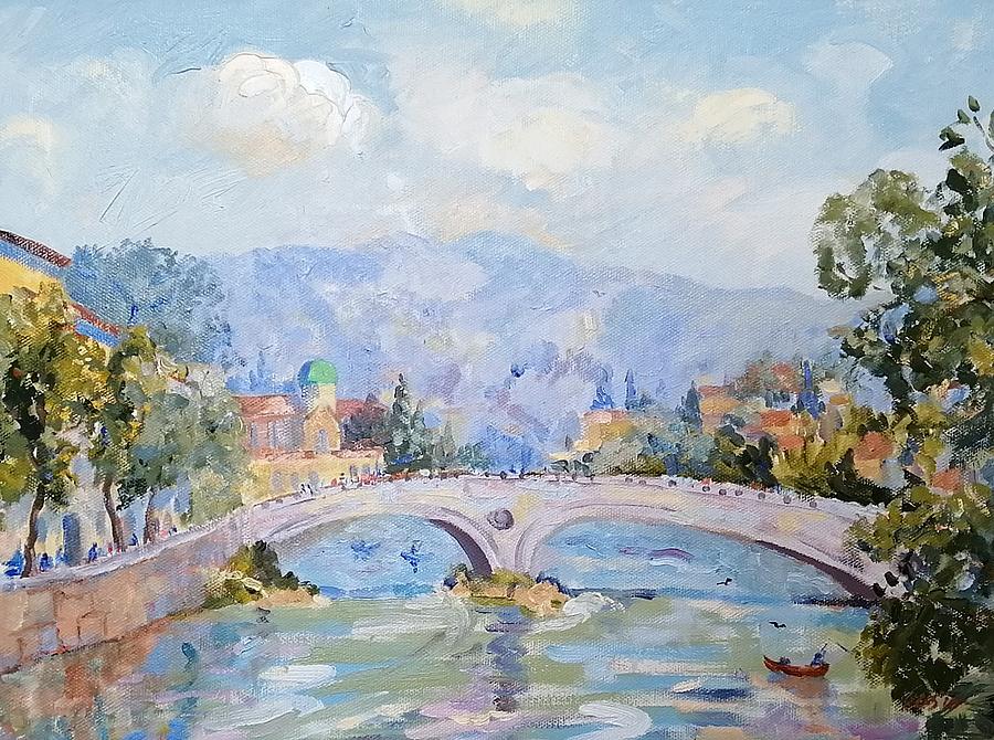 Landscape Painting - Ponte Vittoria Verona by Elinor Fletcher