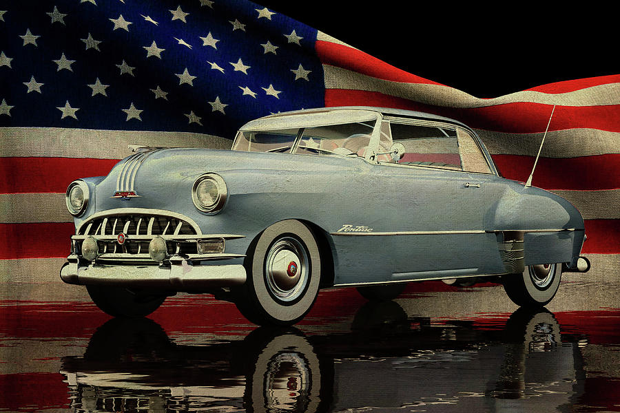 Pontiac Chieftain 1950 Hard Top With Casket with American flag Digital Art by Jan Keteleer