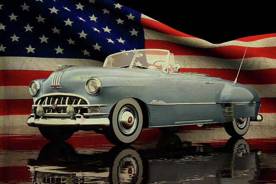 Pontiac Chieftain 1950 with American flag Digital Art by Jan Keteleer