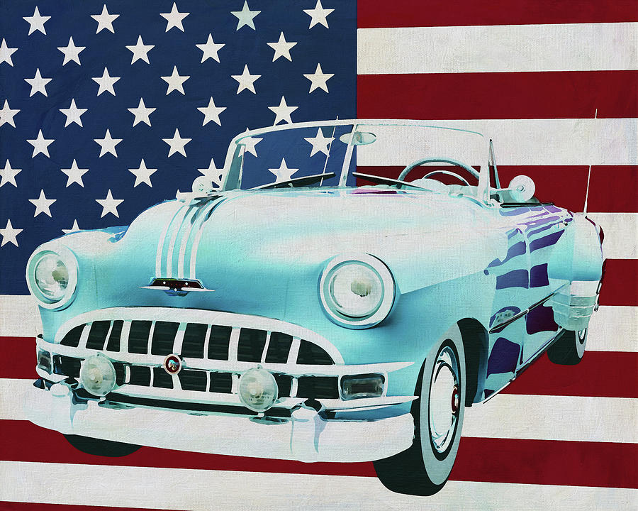 Pontiac Chieftain Convertible 1950 with flag of the U.S.A. Painting by Jan Keteleer
