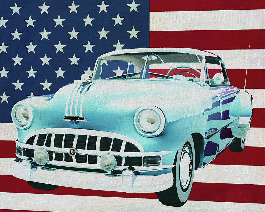 Pontiac Chieftain Hard Top 1950 with flag of the U.S.A. Painting by Jan Keteleer