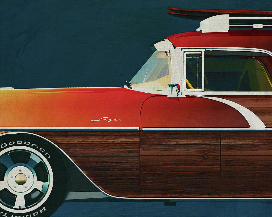 Pontiac Safari Station Wagon Surfer Edition 1956 Painting by Jan Keteleer